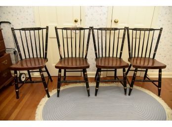 4 Vintage L. HITCHCOCK Black & Maple Windsor Harvest Stenciled Chairs