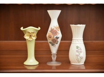 Belleek And Brahm Floral Vase Lot- Mantle