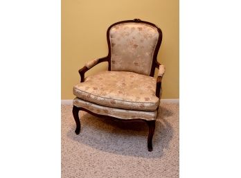 Antique Carved Walnut And Silk Side Chair