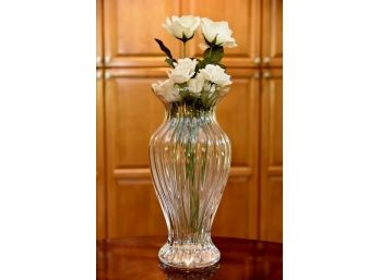 Tall Crystal Vase With Silk Roses And Flowers