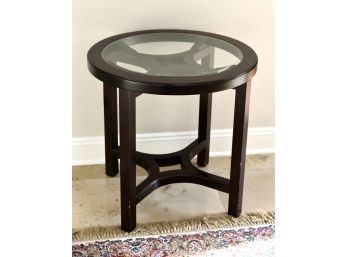 Round Dark Wood Side Table With Glass Top 26'x25'