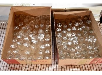 2 Boxes Of Assorted Glassware- Small Shot Glasses And Cordial Glasses