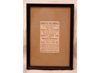1868 Manhatten Oil Company Ad, Framed 7'x10'