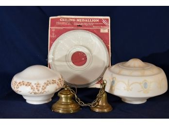 2 Lamp Shades, Fixture And Medallion