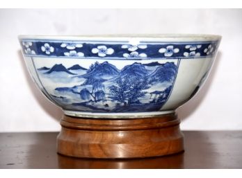 Antique Asian Bowl With Mahogany Base Stand