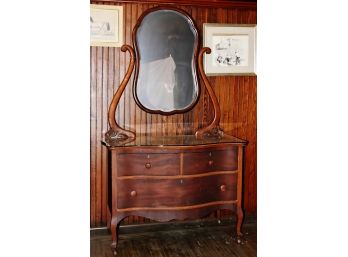 Antique Serpentine Front Dresser And Mirror 42'x21'x72'