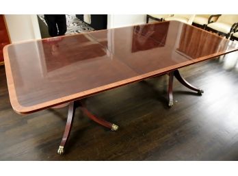 Antique Dual Pedestal Table Made Of Solid Mahogany With Satinwood Edge Banding.