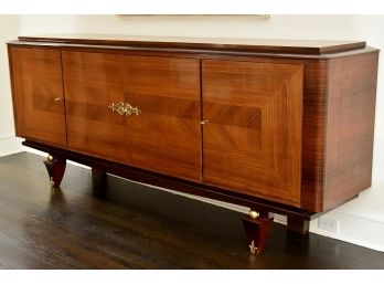 French Art Deco Palisander Buffet  With  Marquetry And Polished Brass Hardware.