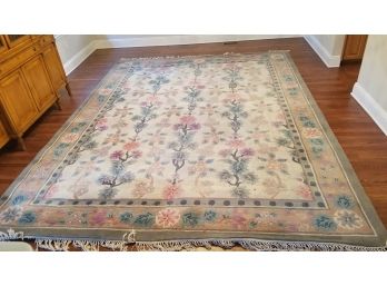 9'x12' 100% Chinese Wool Area Rug- Cream With Floral Design