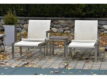 Pair Of Kinglsey-Bate Outdoor Chairs With Ottoman And Teak Table
