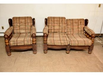 Vintage Oak Chair Set Including Love Seat And Oversized Morris Chair