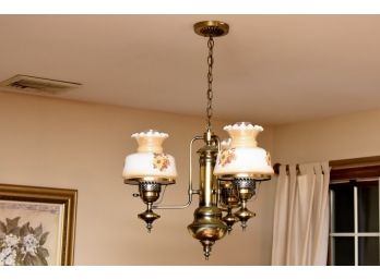 Vintage Hurricane Lamp Brass 3 Light Chandelier