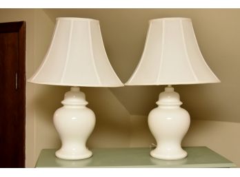Pair 27' Tall White Ceramic Table Lamps