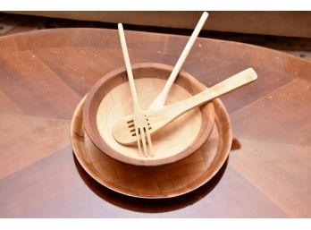 Wooden Bowl With Utensils