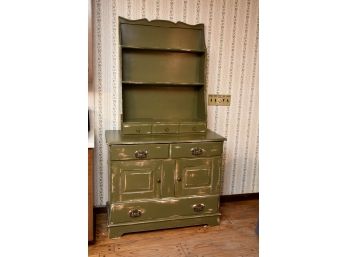 Green Distressed Cabinet With Top Display