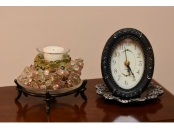 Oval Quartz Clock With Underplate And Candle