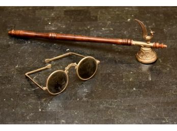 Vintage Cock Candle Snuffer And Antique  Spectacles
