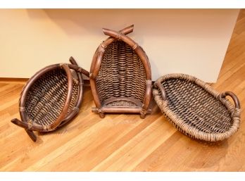 Trio Of Oversized Bamboo/cane/wicker Baskets