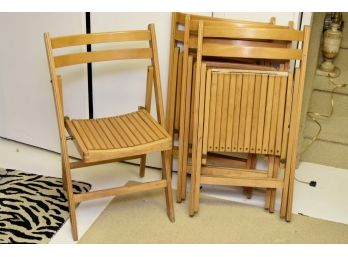 4 Wooded Slat Folding Chairs