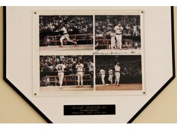 Reggie Jacksons 500 Home Run Signed Photo Mounted On Home Plate Plaque