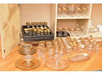 Large Assortment Of MCM Gold Rim Glassware