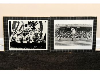 Pair Vintage NY Yankee Pictures The Babe And Mantle Homerun