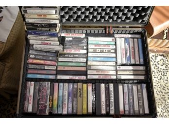 Vintage Rock And Roll Cassettes With Old School Carry Case