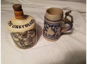 Vintage Greybeard Stoneware Whiskey Jar And Beer Stein