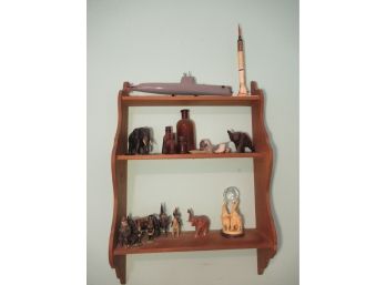 Vintage Wooden Wall Shelf With Figurines