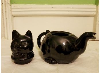 Vintage 2-piece  Black Cat Tea Kettle Set