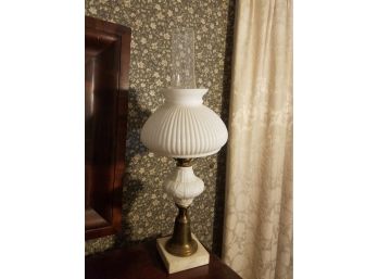 Vintage Brass And Milk Glass Table Lamp With Italian Marble Base