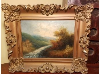 Antique Oil On Canvas ' The Stream' Signed And Framed