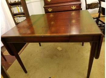 Mahogany Drop Leaf Table With 4 Hand Painted Rattan Seat Chairs