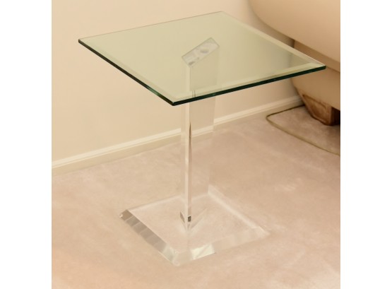 Lucite Base With Beveled Glass End Table 18 X 18 X 20