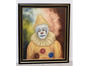 Sad Clown Oil On Canvas Signed 24 X 27