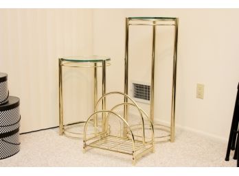 Trio Of Brass Tables And Magazine Rack
