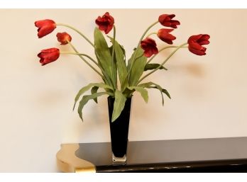 Beautiful Faux Tulip Arrangement With Black Vase