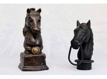 Pair Of Horse Heads- One Cast Iron One Ceramic