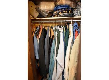 Vintage Mens Cloths In Closet Including Jackets And Sweaters Size Large