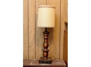 Vintage Dark Oak With Burlap Shade Table Lamp