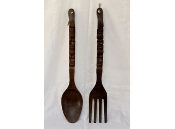 MCM Large Wooden Wall Decor Fork And Spoon