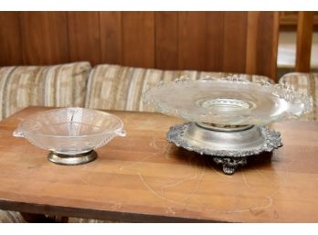 Silver Footed Platter And Bowl- One Marked Sterling