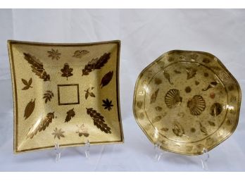 Pair Of MCM Gold Leaf Glass  Platters