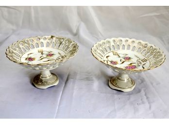 Pair Of Vintage Painted Porcelain Raised Platters