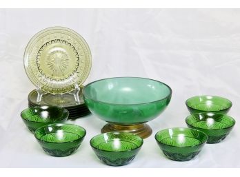 Copper Footed Emerald Green Fruit Bowl