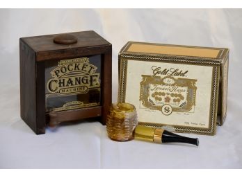 Avon Pipe With Cigar Box And Vintage Change Saver