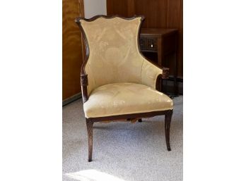 Vintage Wing Back Chair With Carved Mahogany Accents