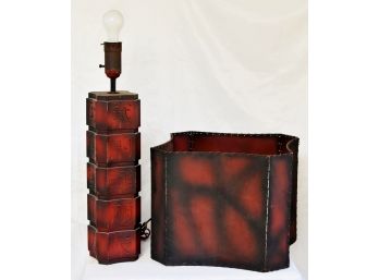 MCM Tall Asain Lamp With Red Leather Shade
