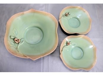3 Antique Porcelain Blue/pink Flow Bowl Set