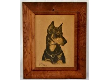 19x23 Wood Framed 'Doberman' Dog